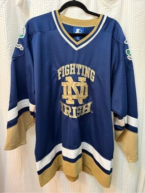 Vintage STARTER Notre Dame Fighting Irish Navy & Gold Hockey Jersey